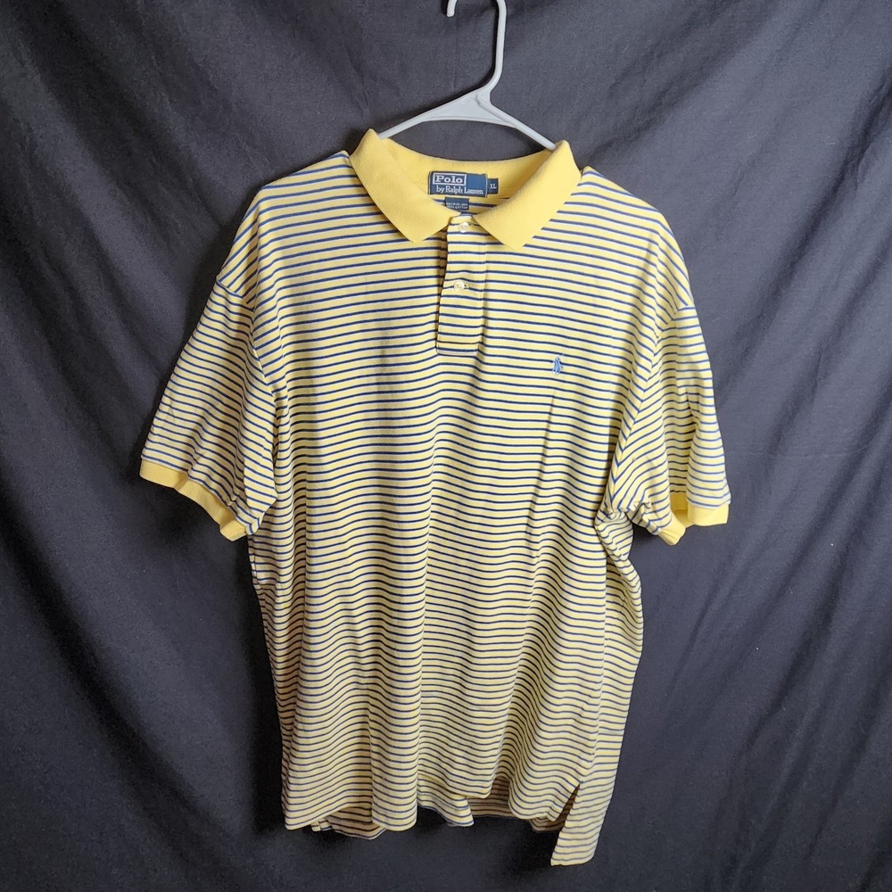 Ralph Lauren Polo Short Sleeve Blue And‎ Yellow Stripes Size XL